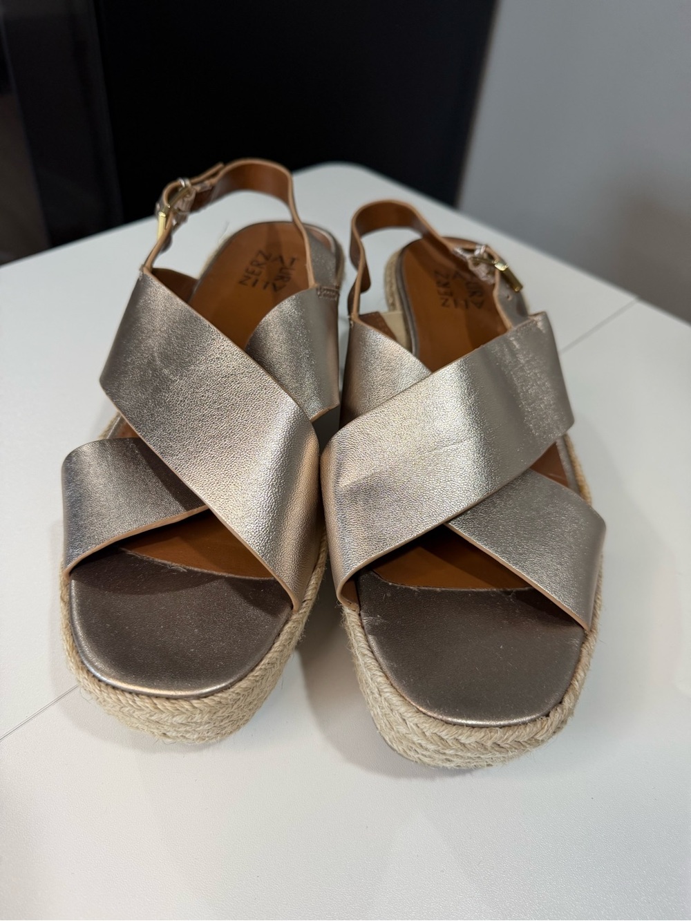Naturalizer Metallic Rose Gold Crisscross Espadrille Wedges